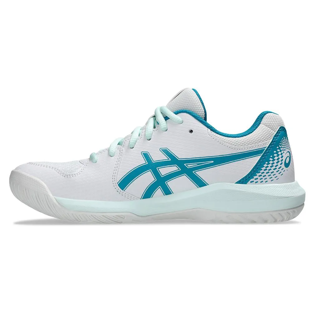 Womens Gel-Dedicate 8 Wide Tennis Shoes White and Teal Blue