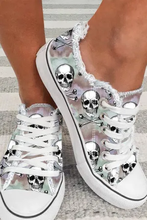 Women's Halloween Skull Print Tie Dye Canvas Shoes