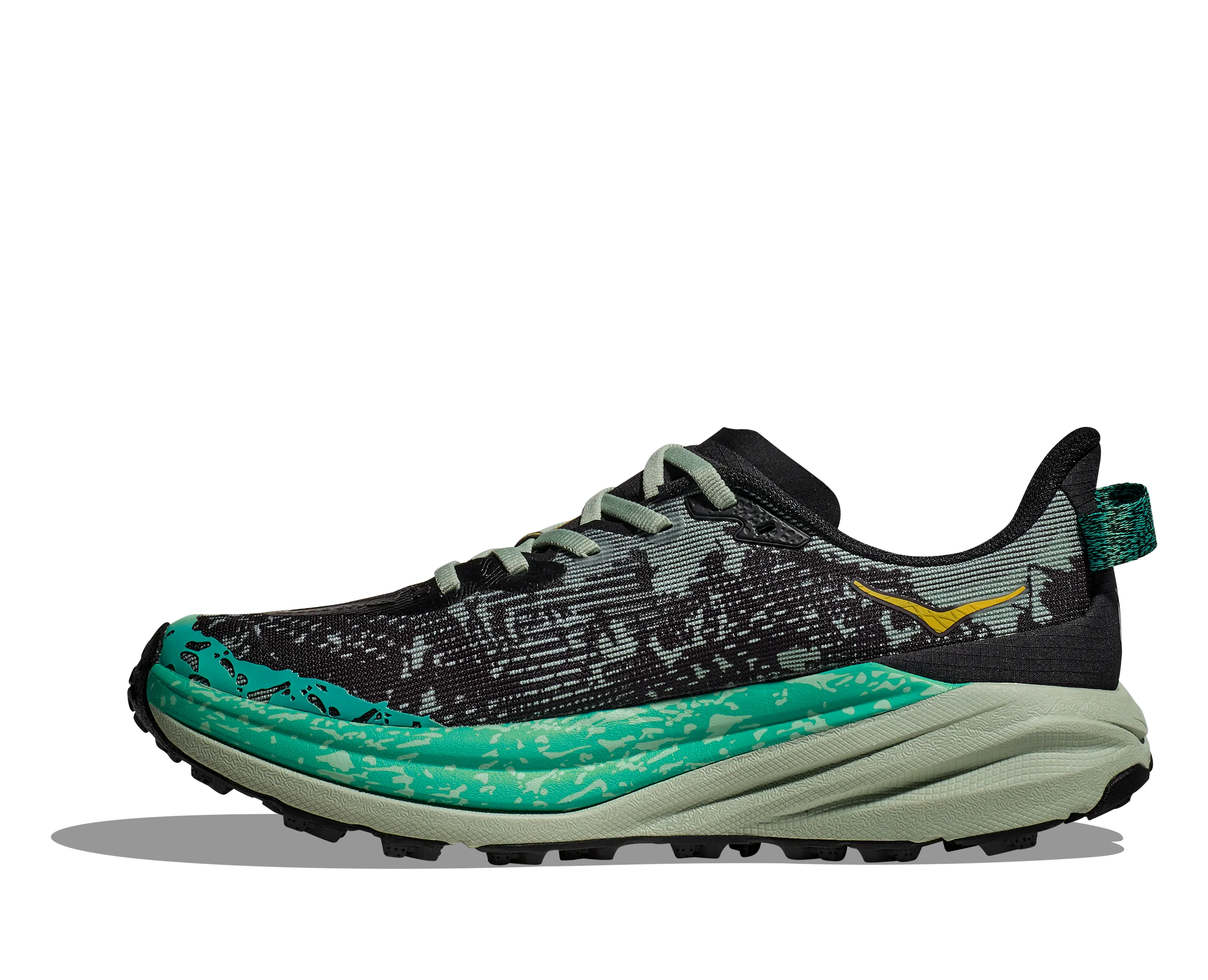 Women's Hoka Speedgoat 6 Color: Black / Aloe Vera