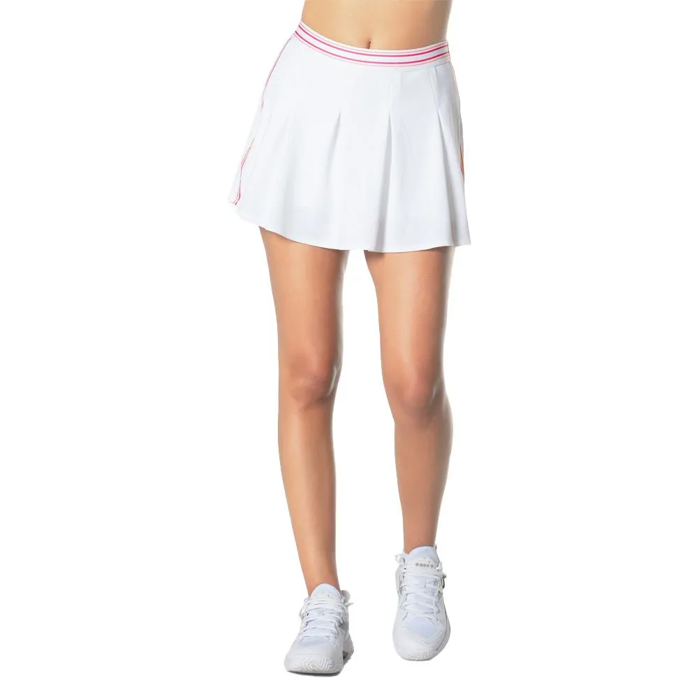 Women's Long High Waist Stripe Tennis Skort White