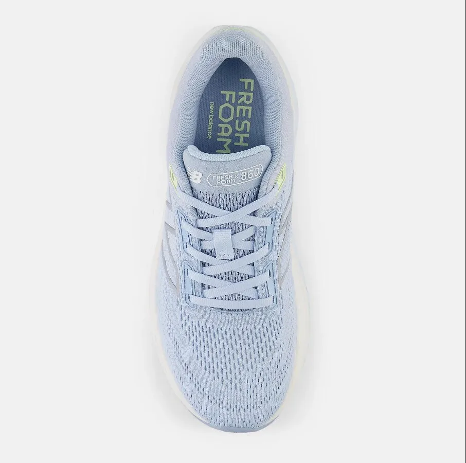 Women's New Balance W860D14 Color:  Light chrome blue with limelight and bleached lime glow