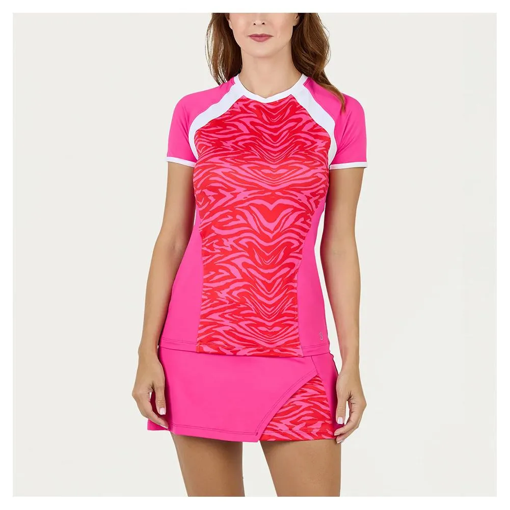 Women's Serendipity Short Sleeve Tennis Top Pink Zebra