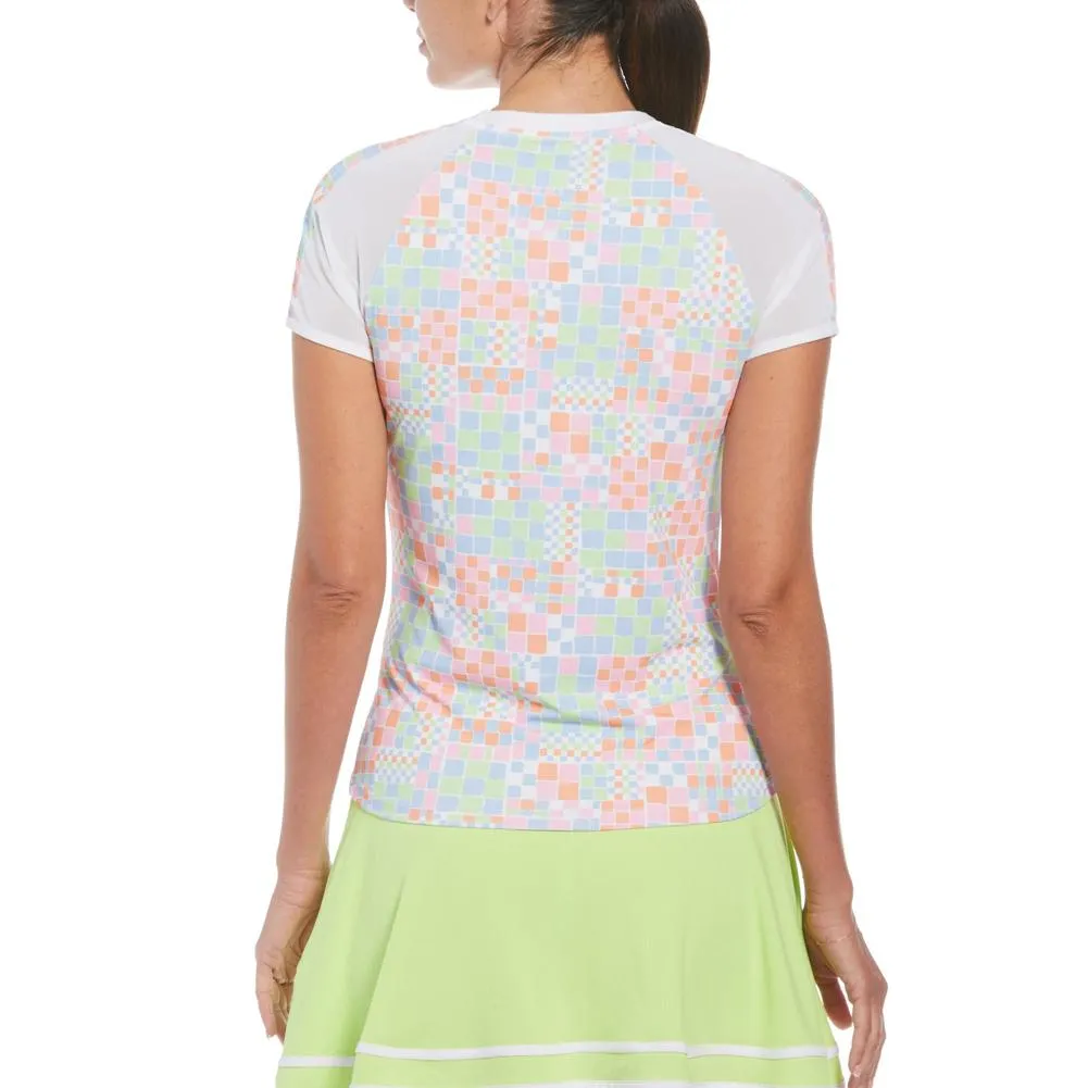 Women's Short Sleeve Printed Tennis Crew with Mesh Bright White