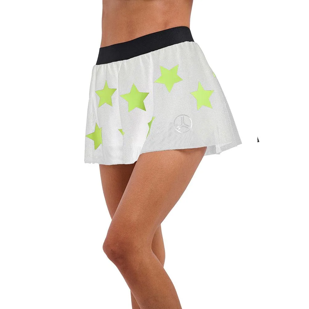 Women`s Speed KO Mesh Flounce Tennis Skort White and Neon Yellow