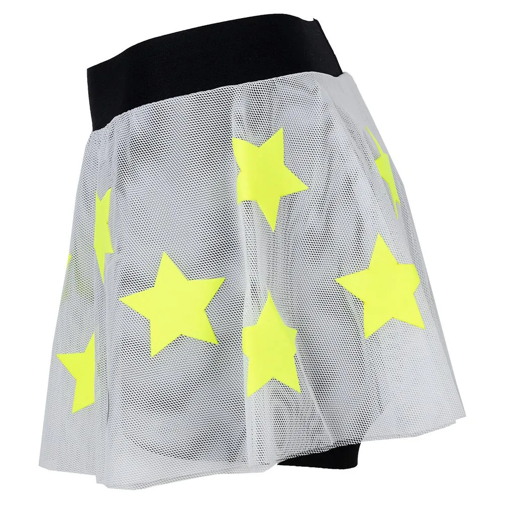 Women`s Speed KO Mesh Flounce Tennis Skort White and Neon Yellow