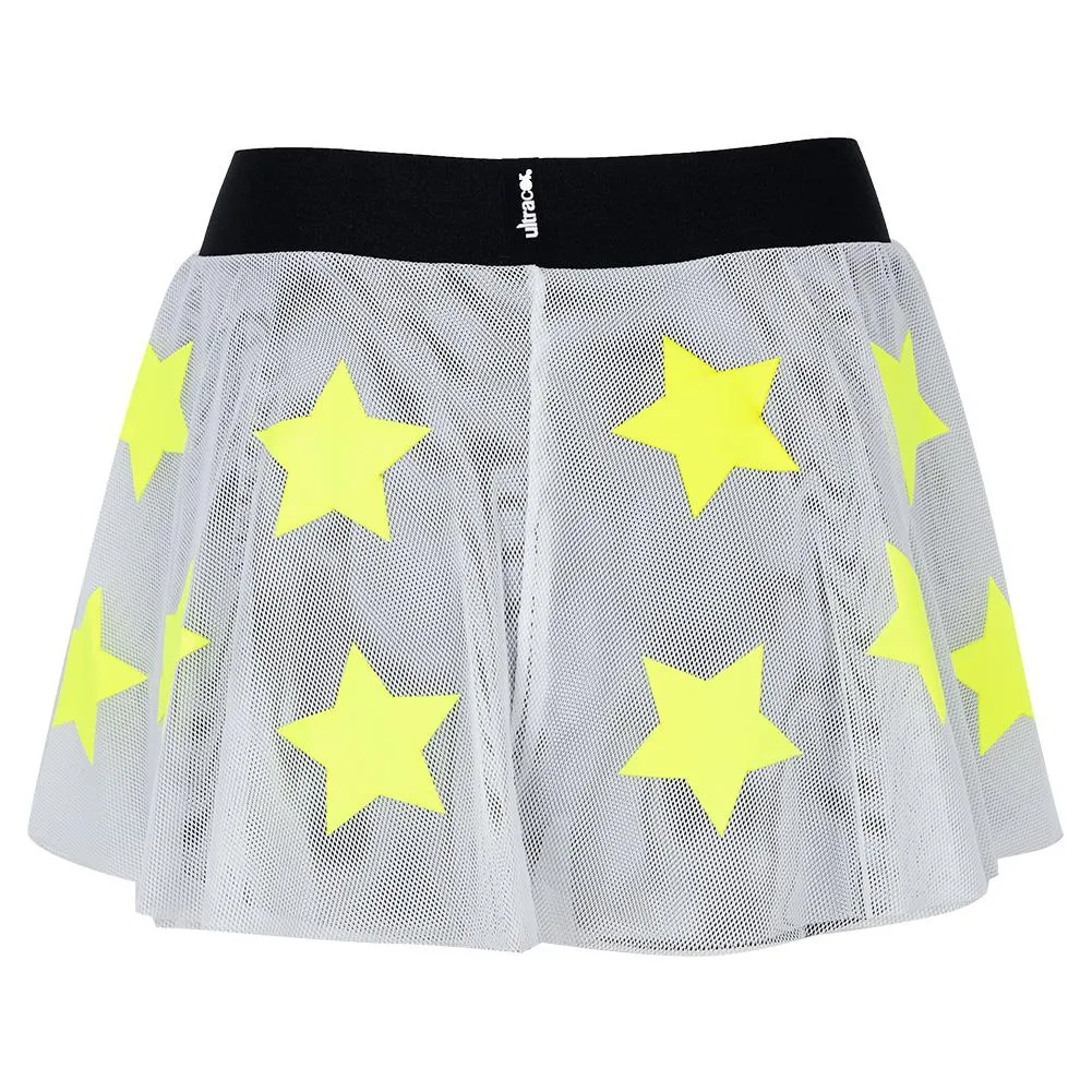 Women`s Speed KO Mesh Flounce Tennis Skort White and Neon Yellow