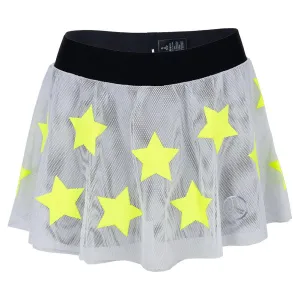 Women`s Speed KO Mesh Flounce Tennis Skort White and Neon Yellow