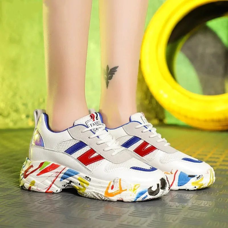 Women's Spring/Autumn Colorful Lace-Up High Platform Sneakers