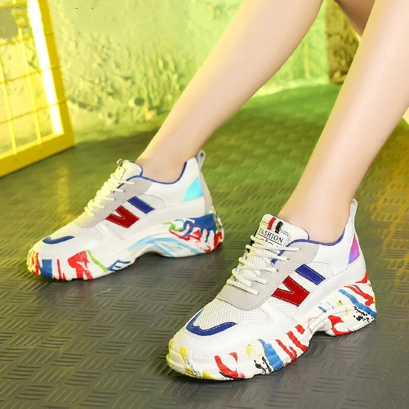 Women's Spring/Autumn Colorful Lace-Up High Platform Sneakers